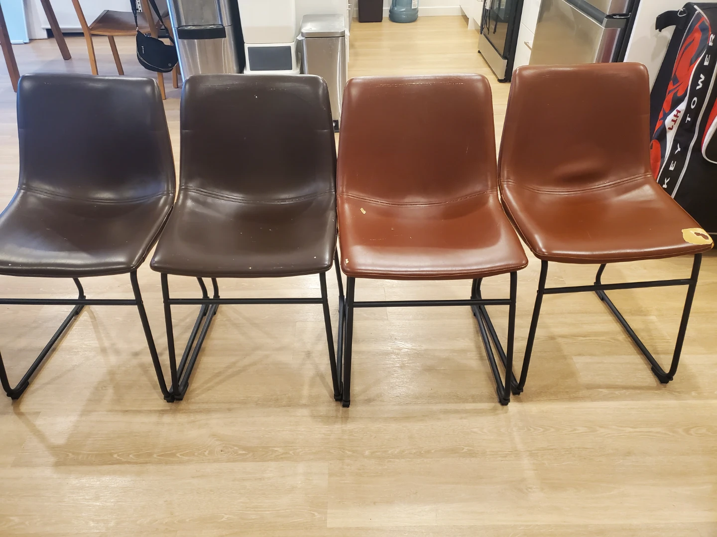 Set of 4 Brown Faux Leather Dining Chairs