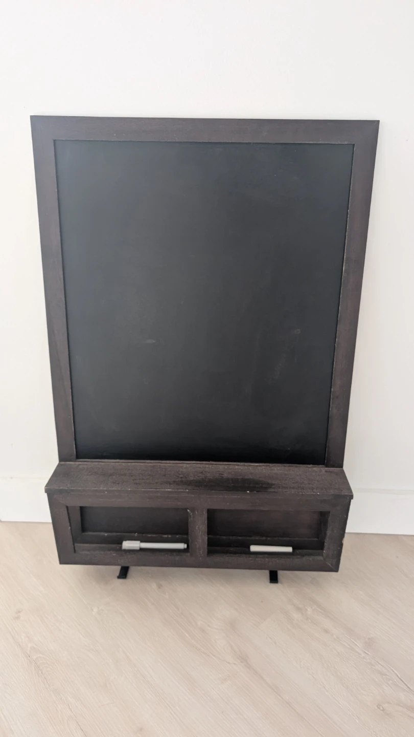 Dark Wood Chalkboard with Storage Tray - Home Decor