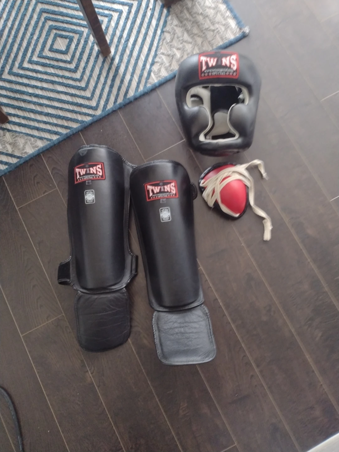 Twins Special Muay Thai Shin Guards & Headgear Set