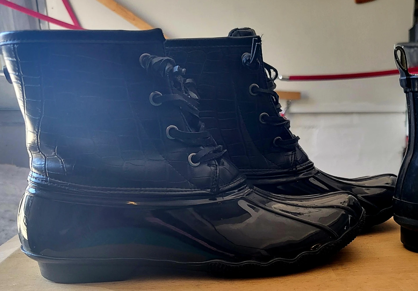 Black Duck Boots with Croc Embossed Detail