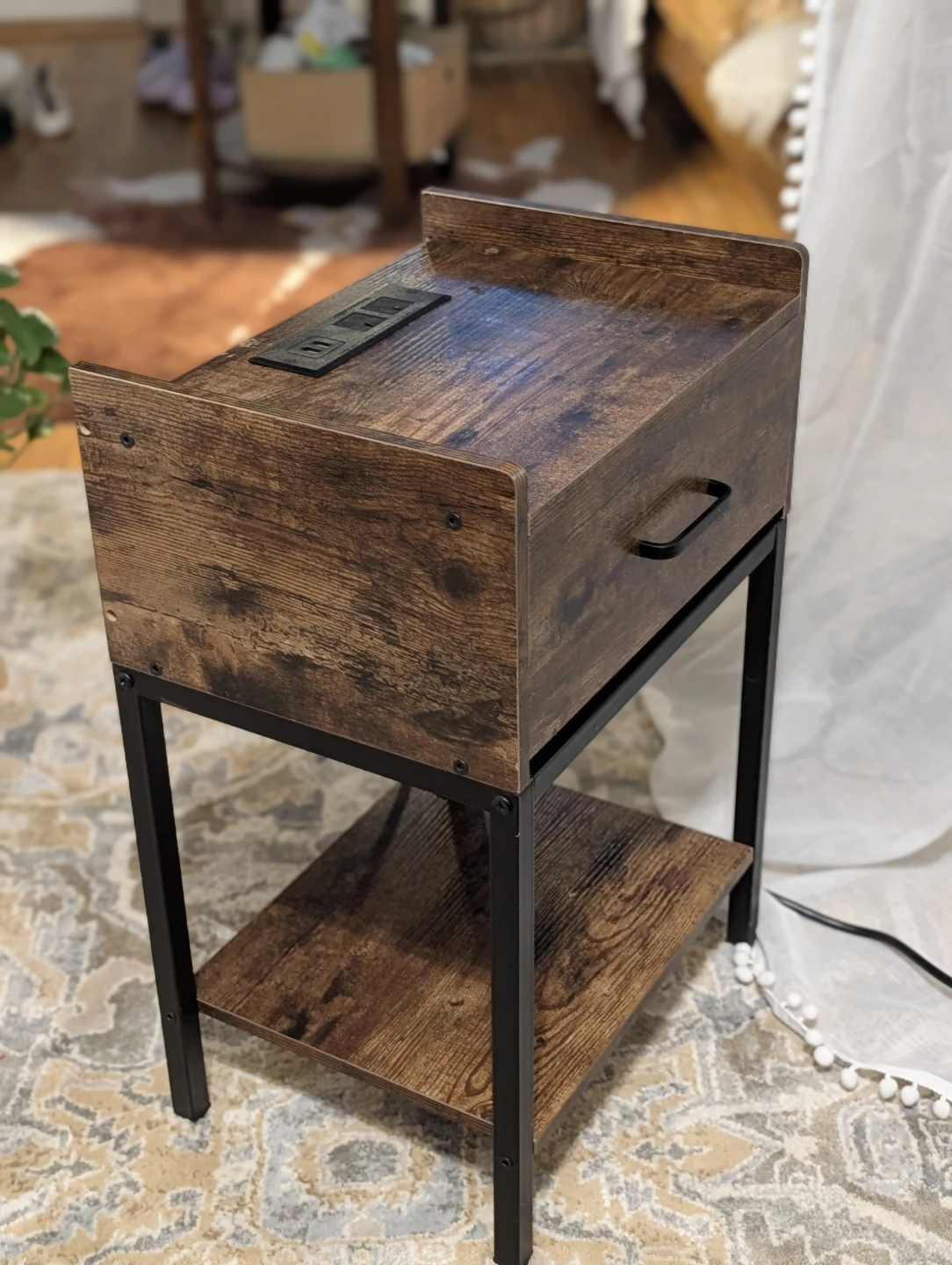 Rustic Brown Nightstand with Drawer and Power Outlets - photo 3