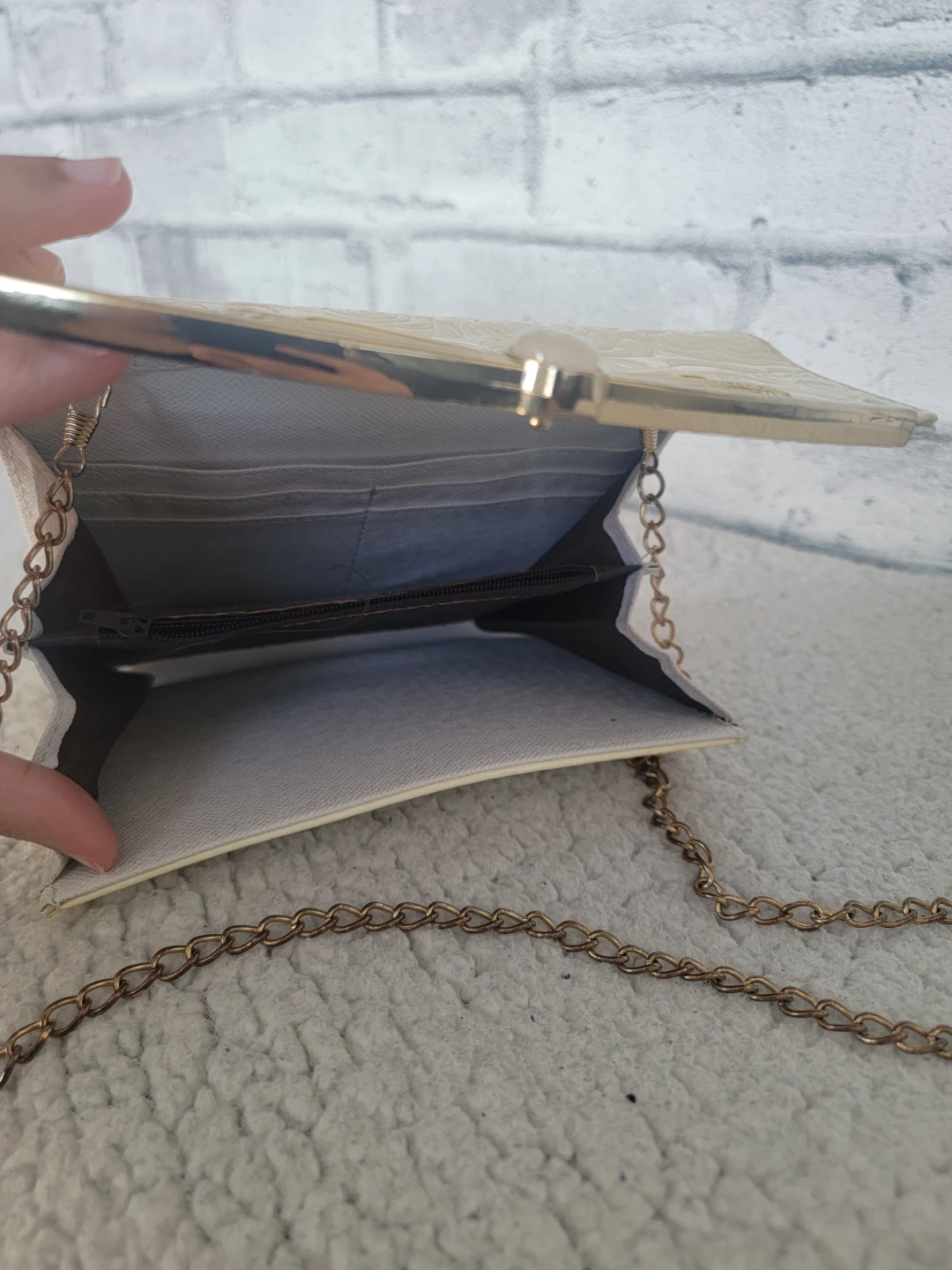 Cream Clutch Purse with Gold Chain - photo 3