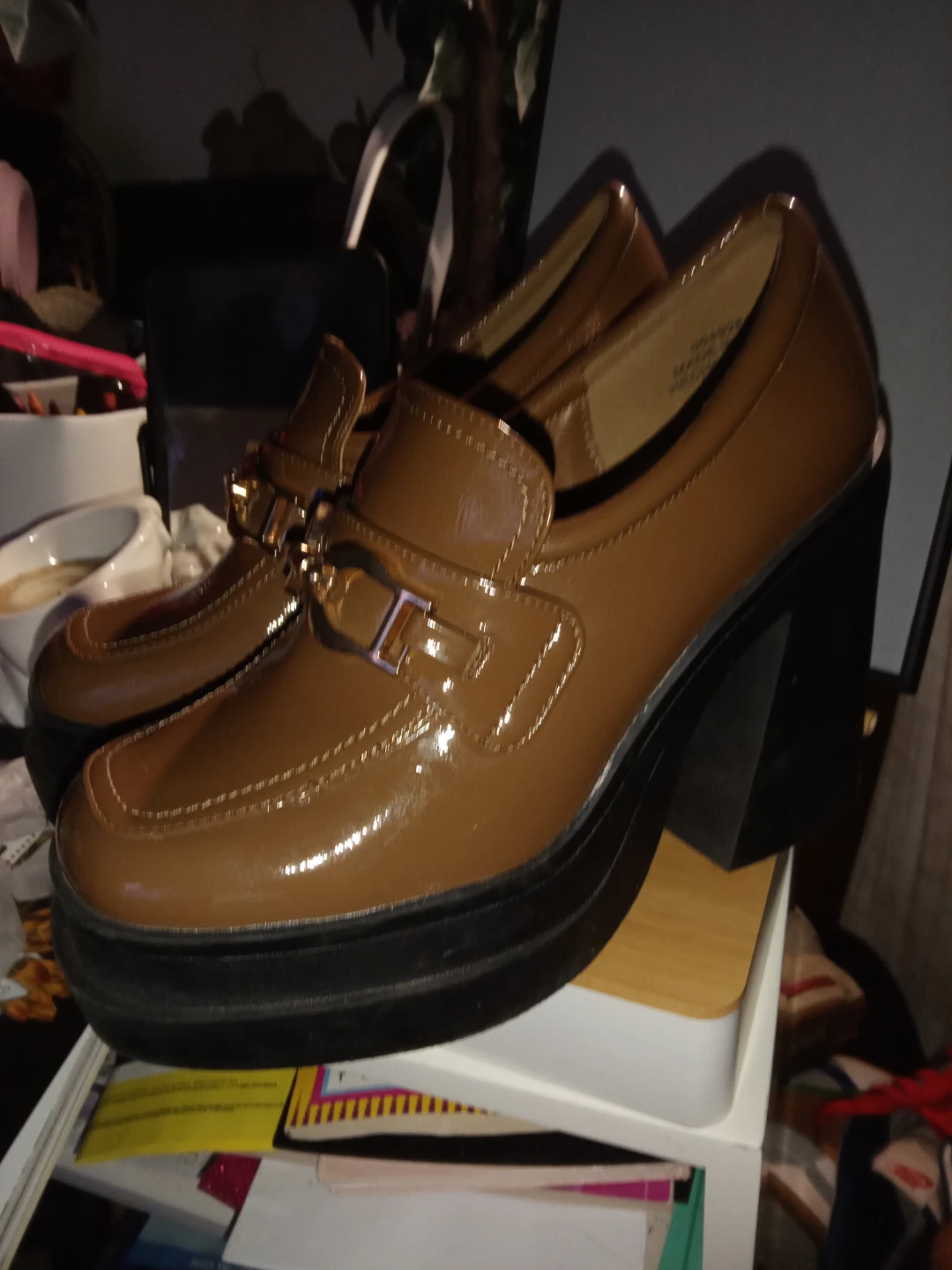 Women's Brown Patent Loafer Heels Size 6.5