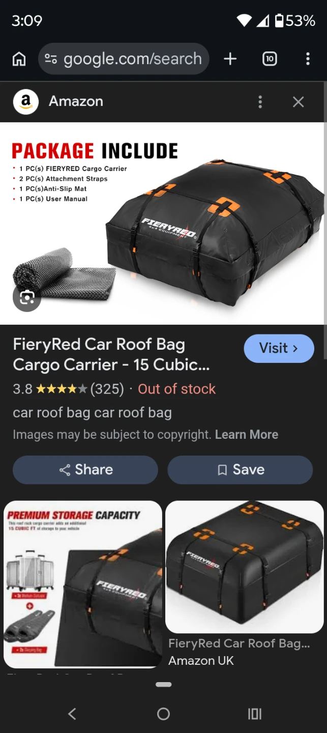 FieryRed 15 Cubic Feet Car Roof Bag Cargo Carrier