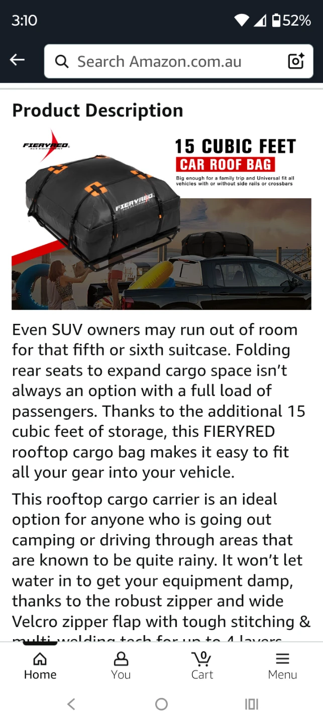 FieryRed 15 Cubic Feet Car Roof Bag Cargo Carrier - photo 2