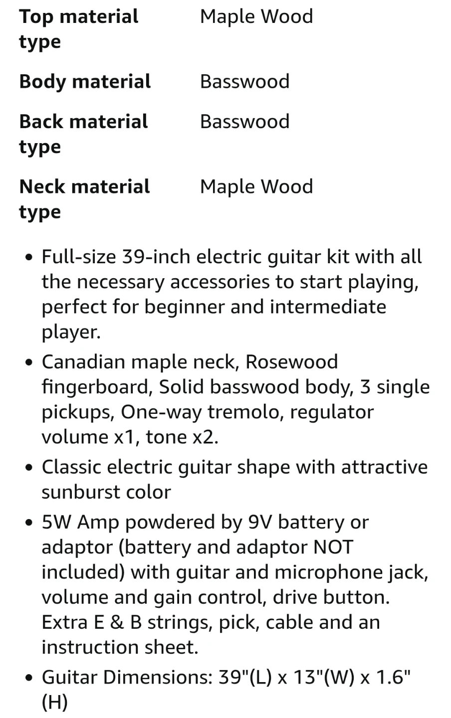 🎸 CB Sky 39-Inch Full-Size Electric Guitar – Sunburst Finish - photo 4