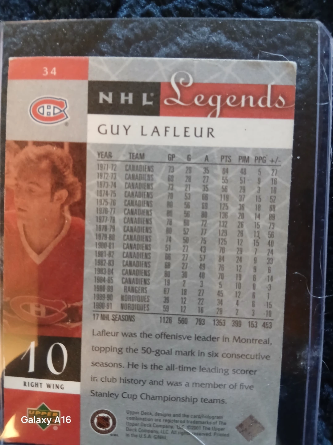 Upper Deck NHL Legends Guy Lafleur Hockey Card - photo 2