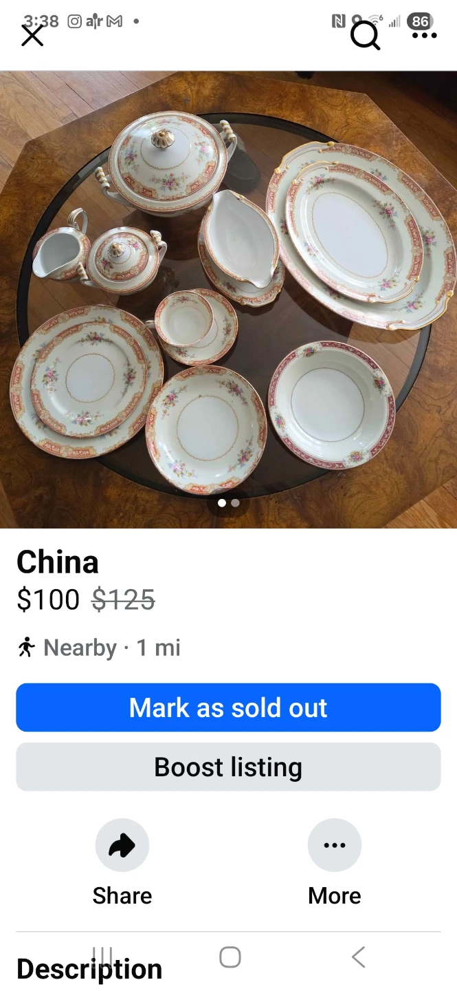 Vintage China Dinnerware Set Floral Pattern