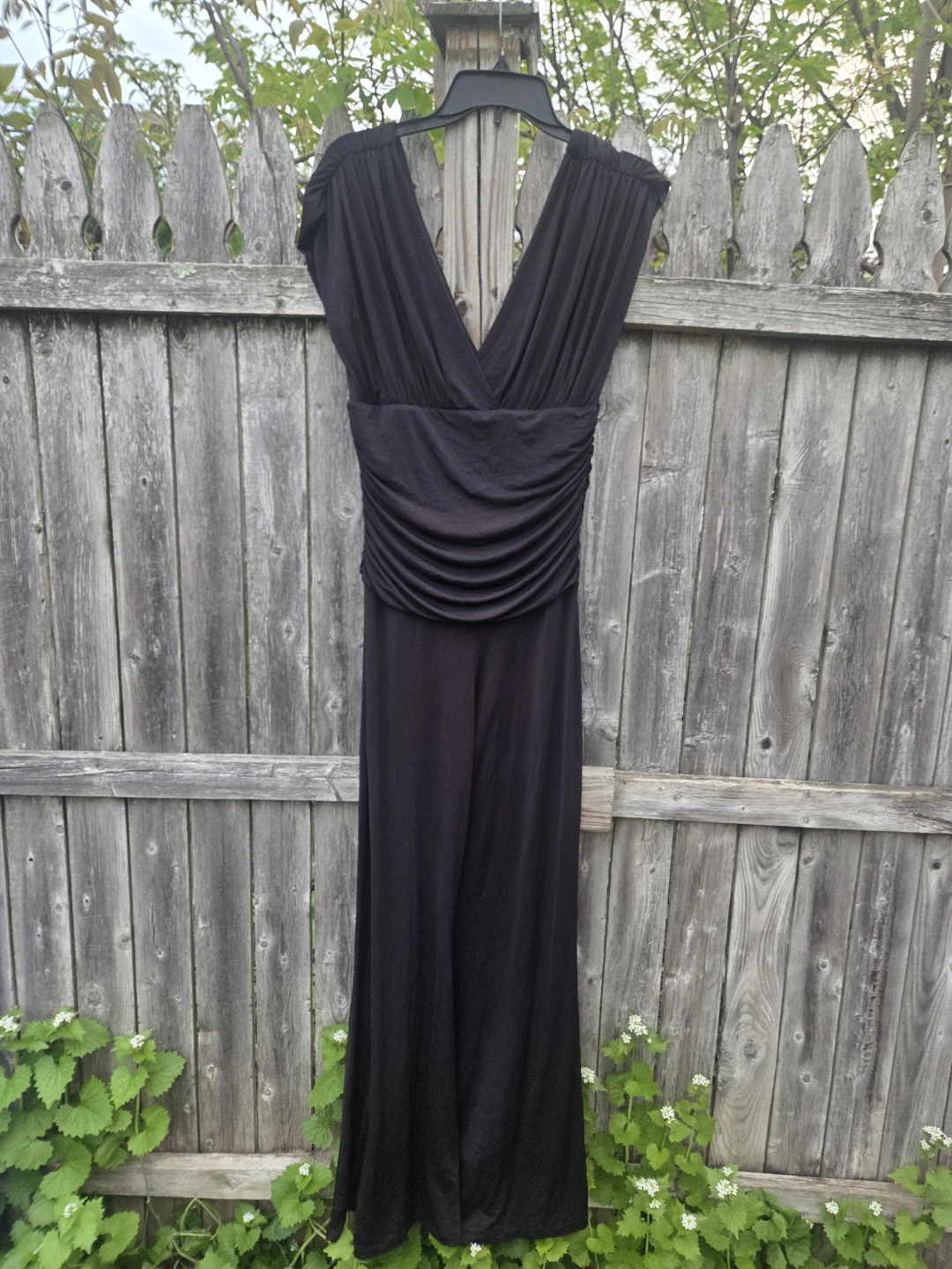 Arden B. Black Ruched V-Neck Jumpsuit