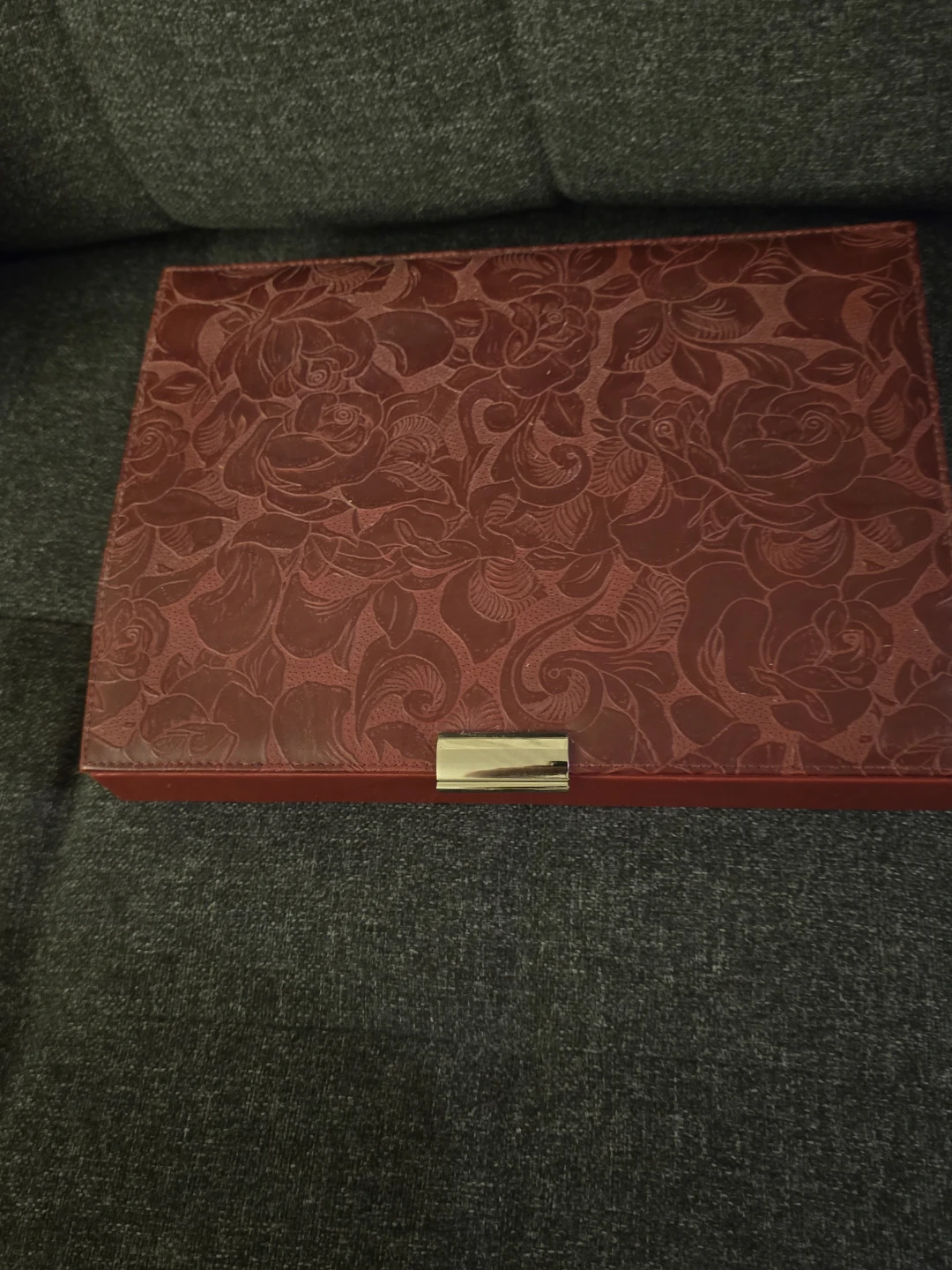 Vintage Faux Leather Jewelry Box with Rose Embossing