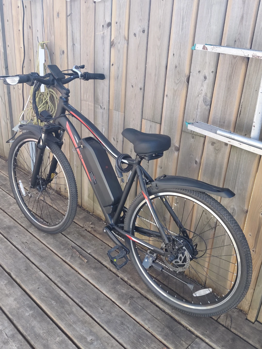 Black Electric Bicycle with Red Accents
