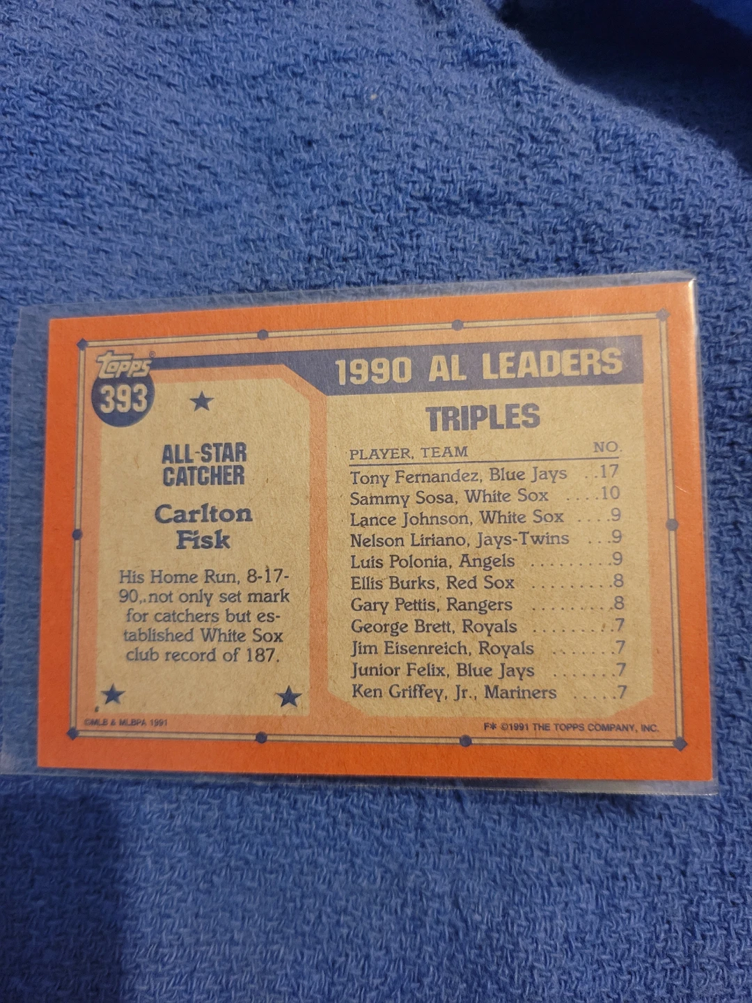 1991 Topps Carlton Fisk All-Star Baseball Card - photo 2