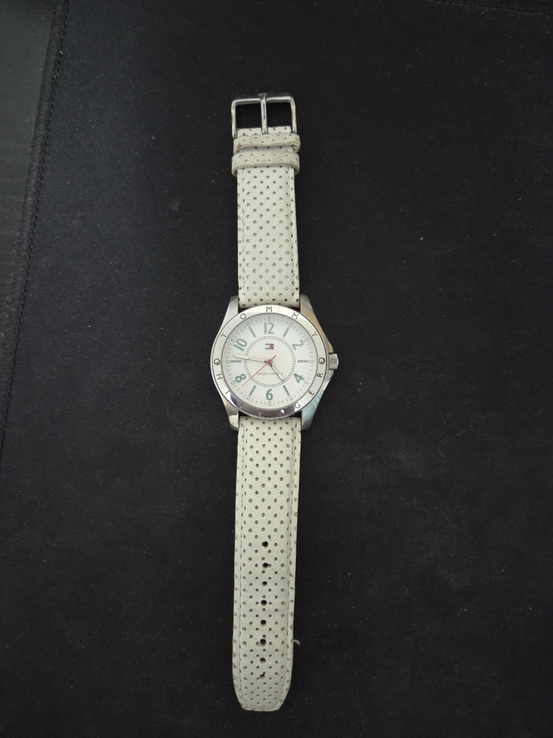 Tommy Hilfiger White Perforated Leather Strap Watch