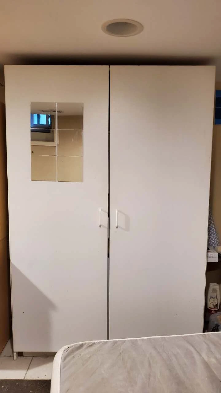 White Double Door Wardrobe with Mirror Accent