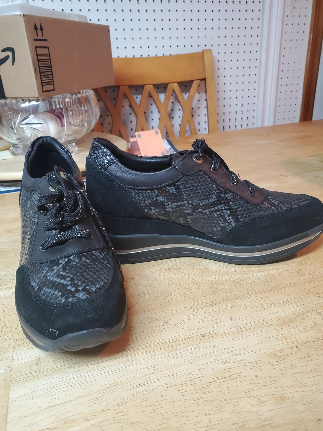 Seaside Black Snake Print Wedge Sneakers Women's Size 40