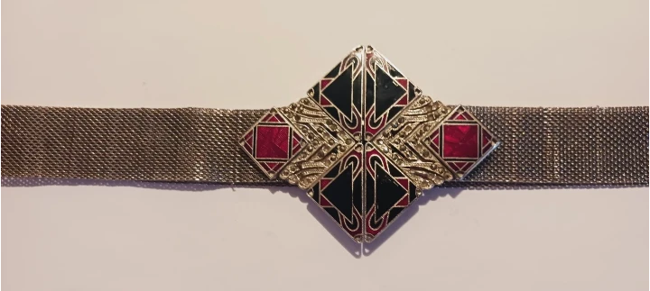 Art Deco Sandor Designer Signed Enamel Mesh Belt