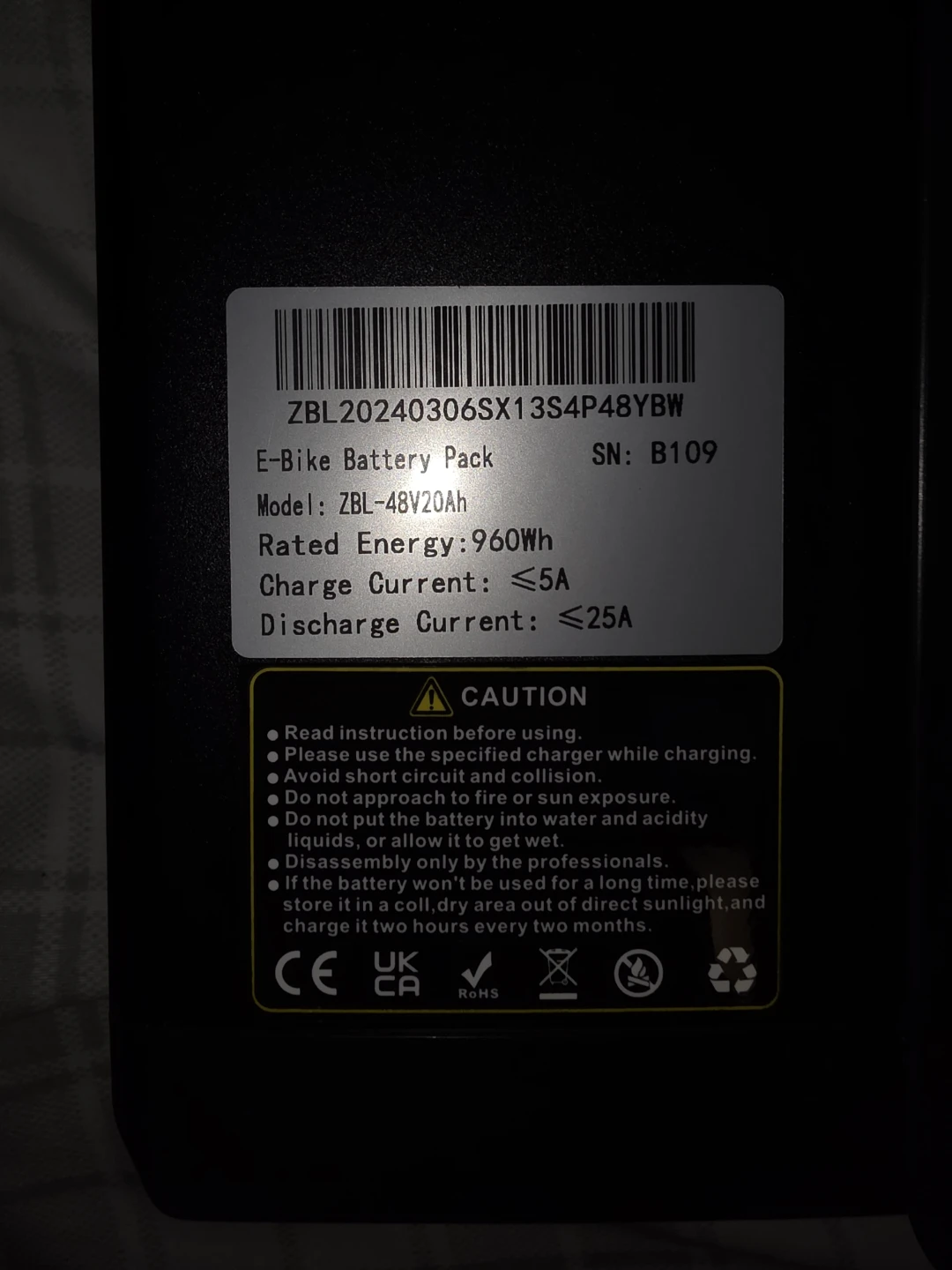 E-Bike Battery Pack ZBL-48V20Ah original from Luckeep X2
