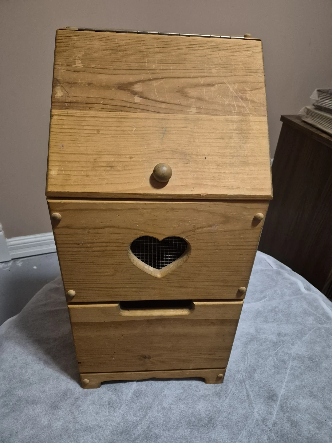 Wooden Bread Box with Heart Cutout
