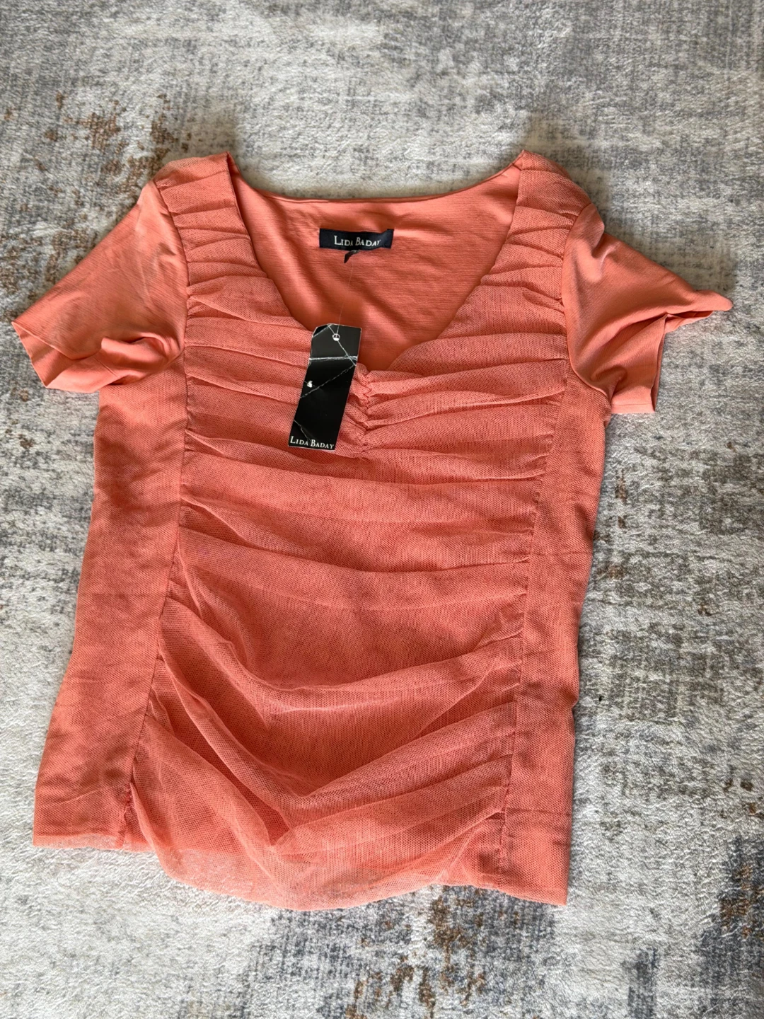 Lida Baday Ruched Mesh Top - Coral
