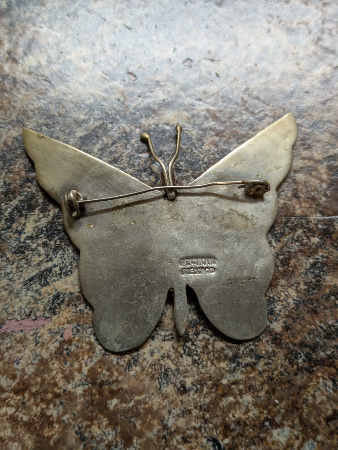 Vintage Mexican Butterfly Brooch with Mother of Pearl Inlay - photo 2