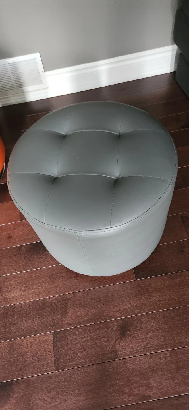 Grey Tufted Round Ottoman