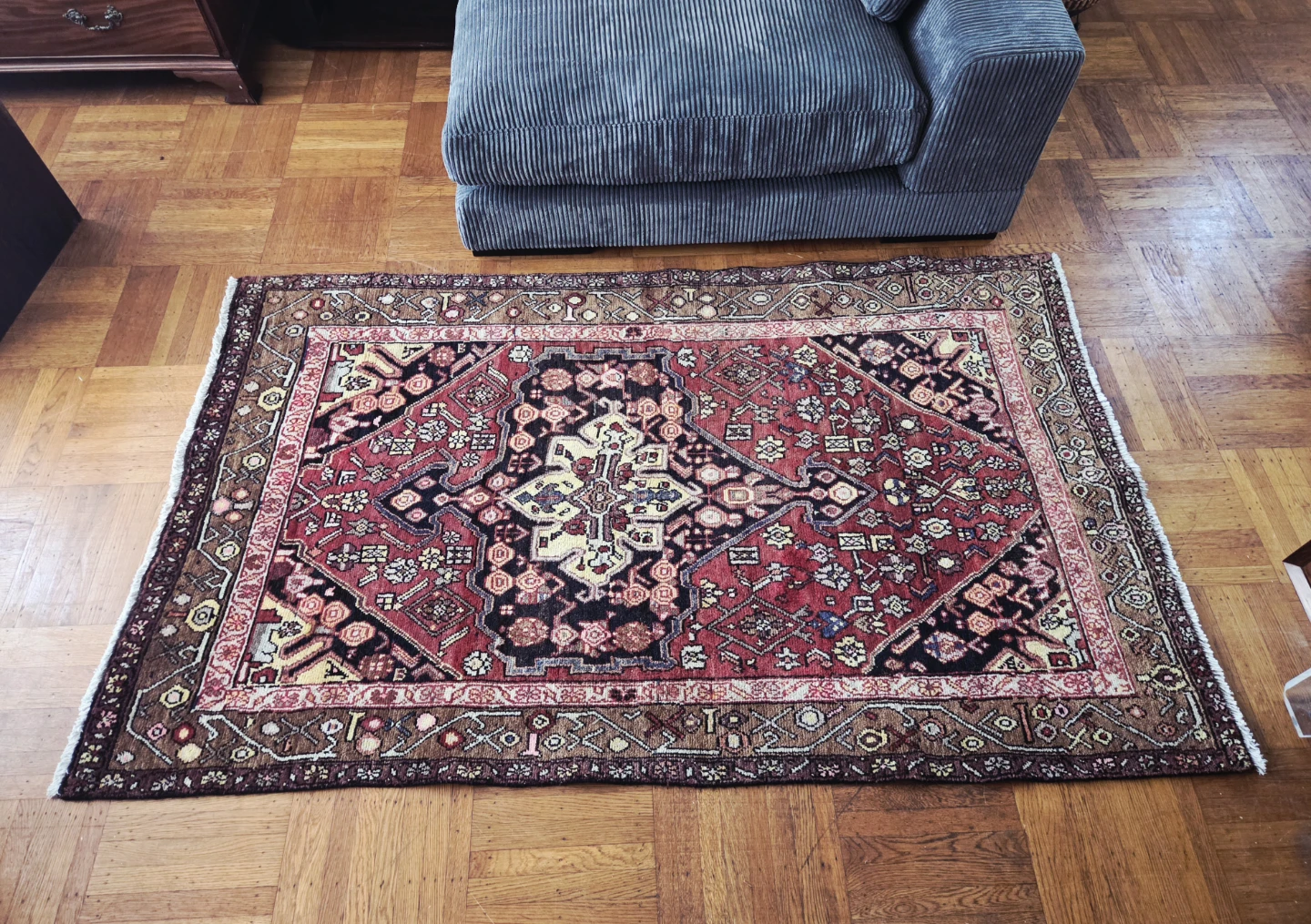 Antique Zanjan Hand-Knotted Persian Wool Rug (80" × 47")
