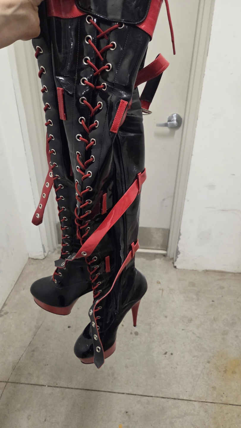 Funtasma Medic-3028 Black & Red Thigh-High Boots Size 11 - photo 3