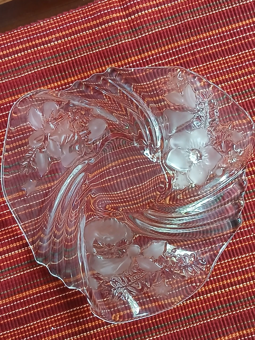 Clear Glass Divided Serving Platter with Floral Design - photo 2