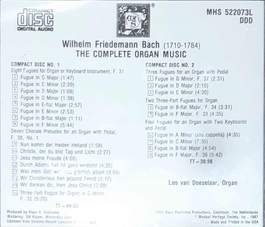 Wilhelm Friedemann Bach The Complete Organ Music CD Set - photo 2
