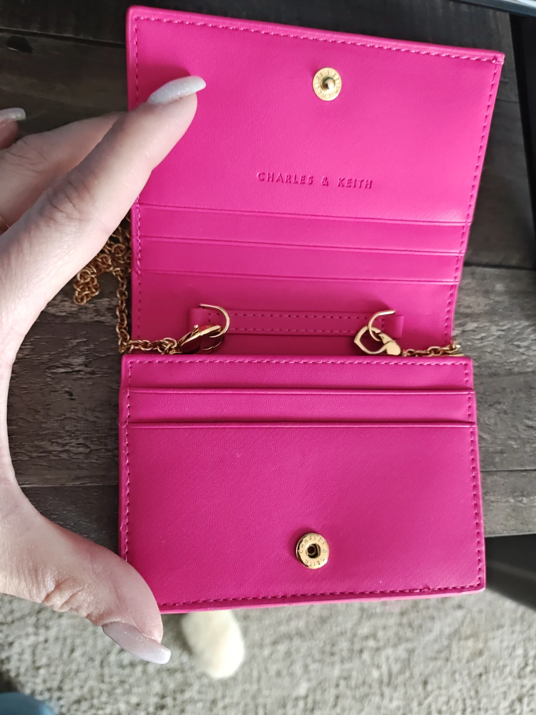 Charles & Keith Pink Card Holder with Chain - photo 2