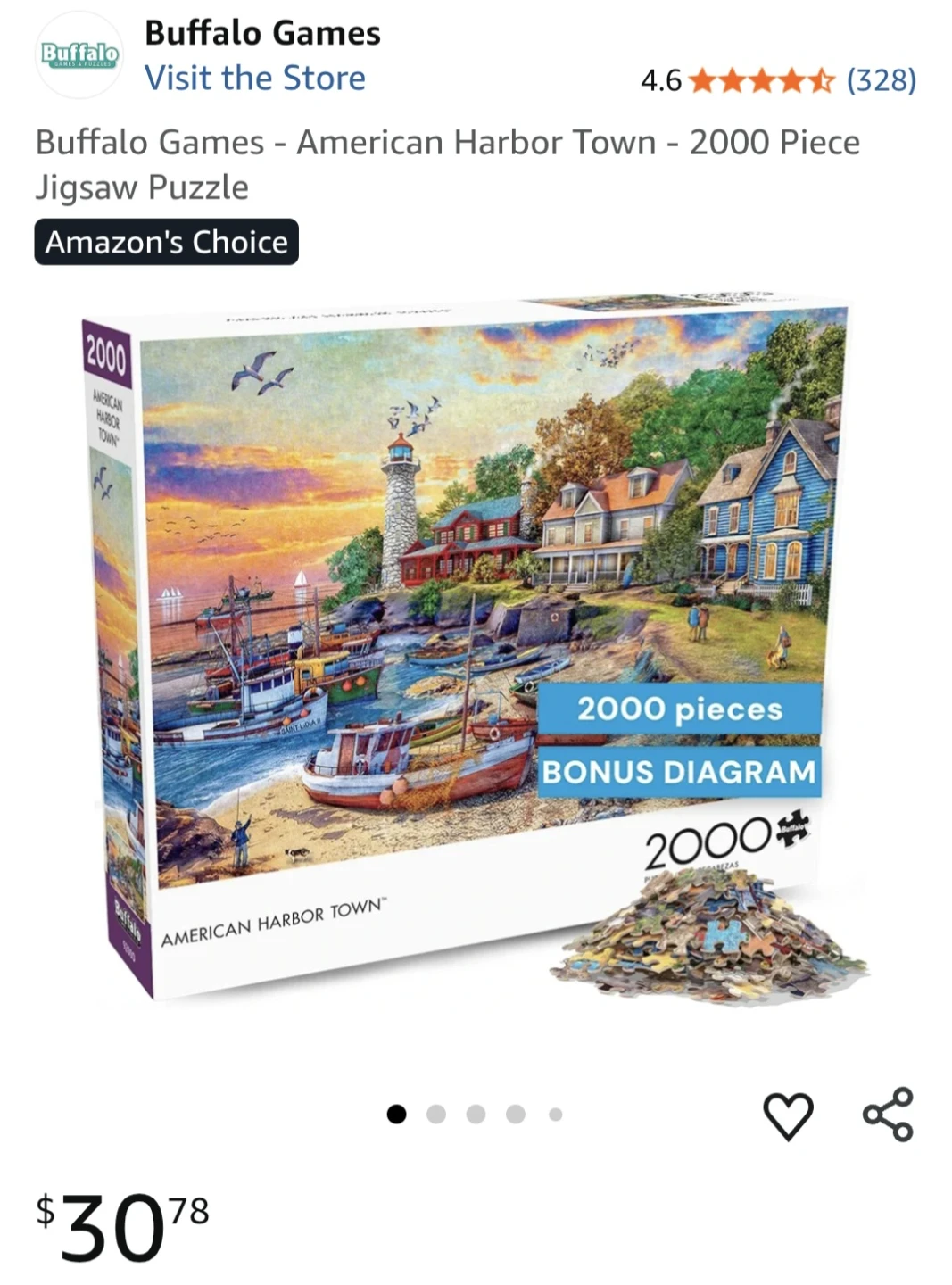 Buffalo Games American Harbor Town 2000 Piece Jigsaw Puzzle