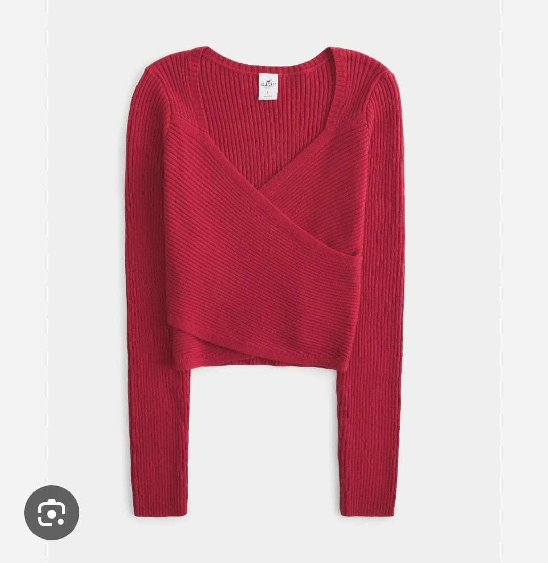 Hollister Red Ribbed Wrap Long Sleeve Top XL