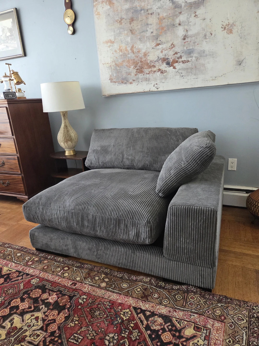 (Brand New) Moe's Gray Corduroy Plunge Corner Lounge Chair - photo 3