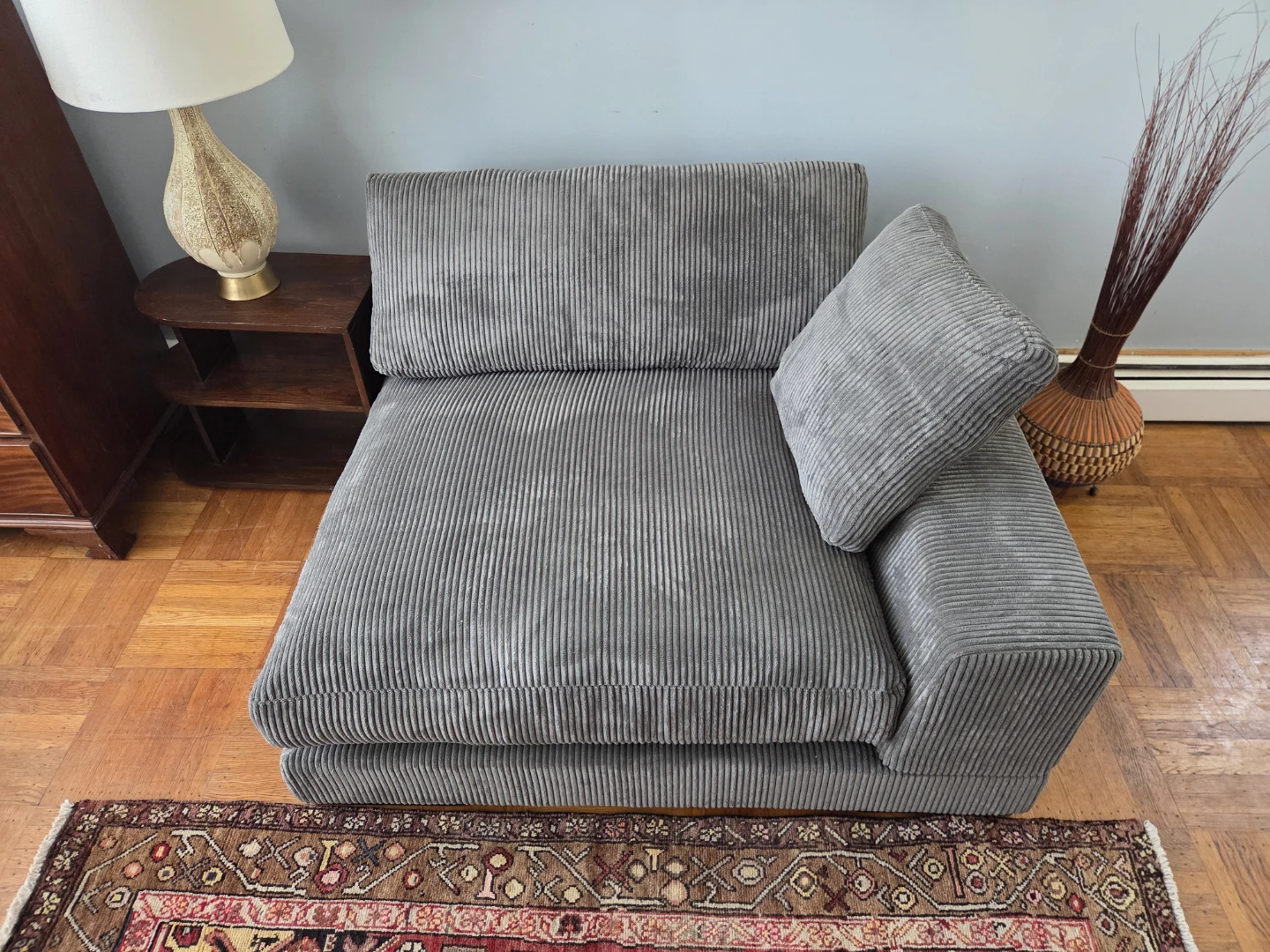 (Brand New) Moe's Gray Corduroy Plunge Corner Lounge Chair - photo 4