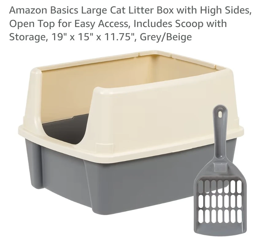 Amazon Basics Large Cat Litter Box with Scoop, Grey/Beige - photo 3