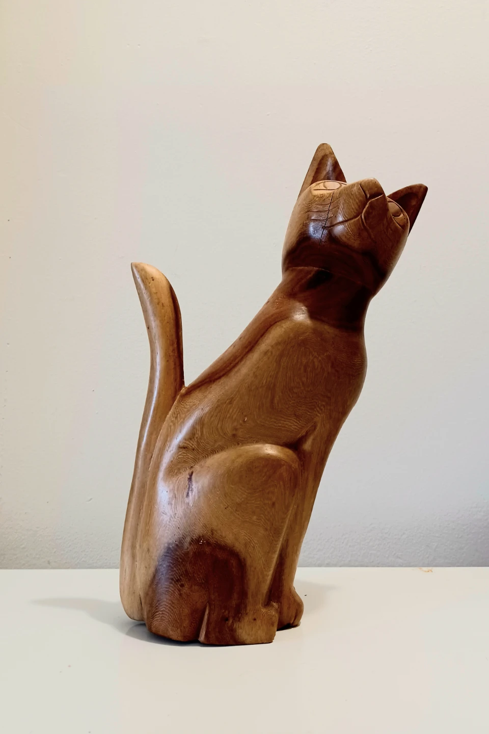 MCM Hand Carved Wooden Large Cat Statue