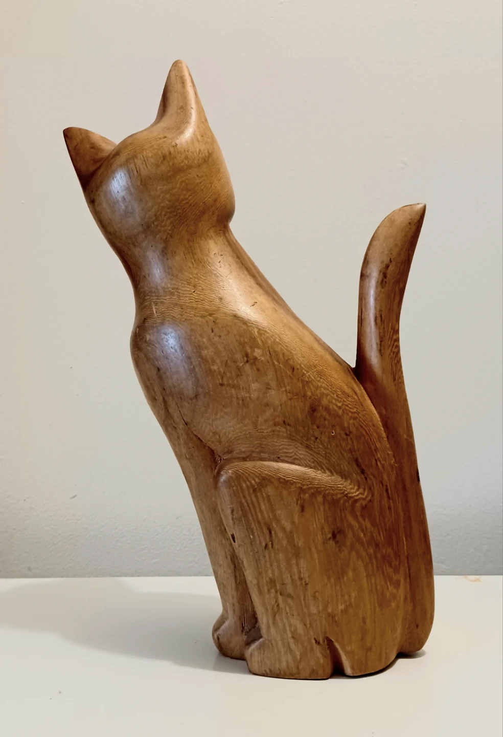 MCM Hand Carved Wooden Large Cat Statue - photo 3