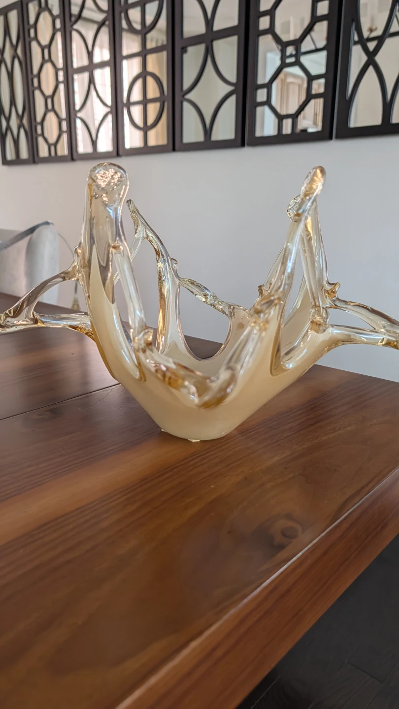 Amber Swirl Art Glass Bowl Dish Centerpiece - photo 2