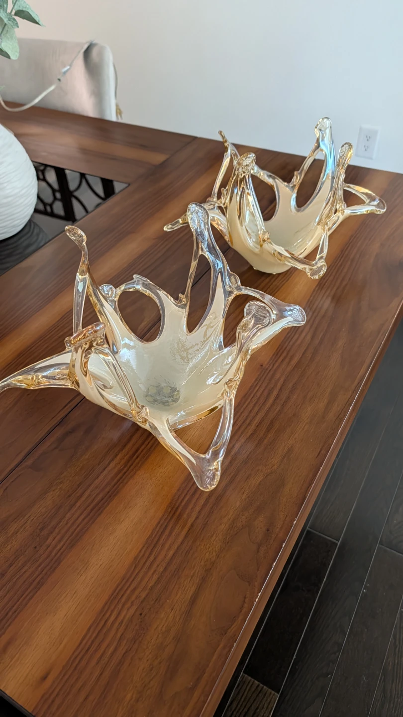 Amber Swirl Art Glass Bowl Dish Centerpiece - photo 3