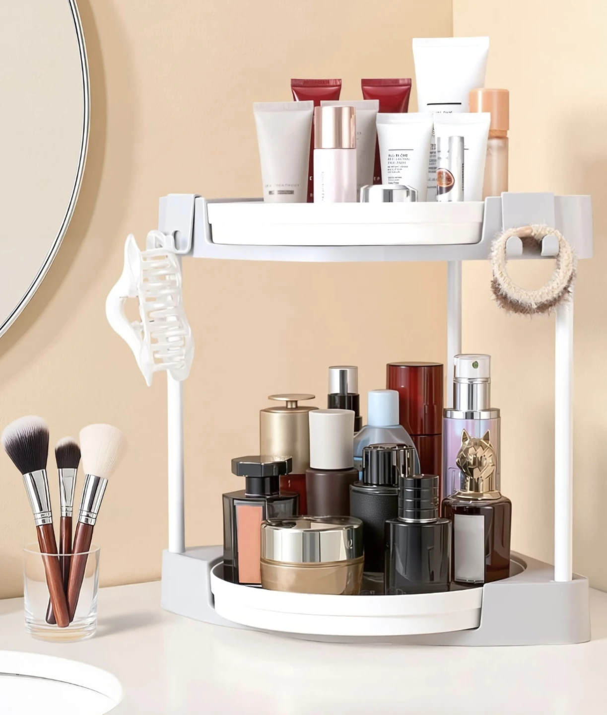 2 Tier Rotating Corner Countertop Shelf Organizer