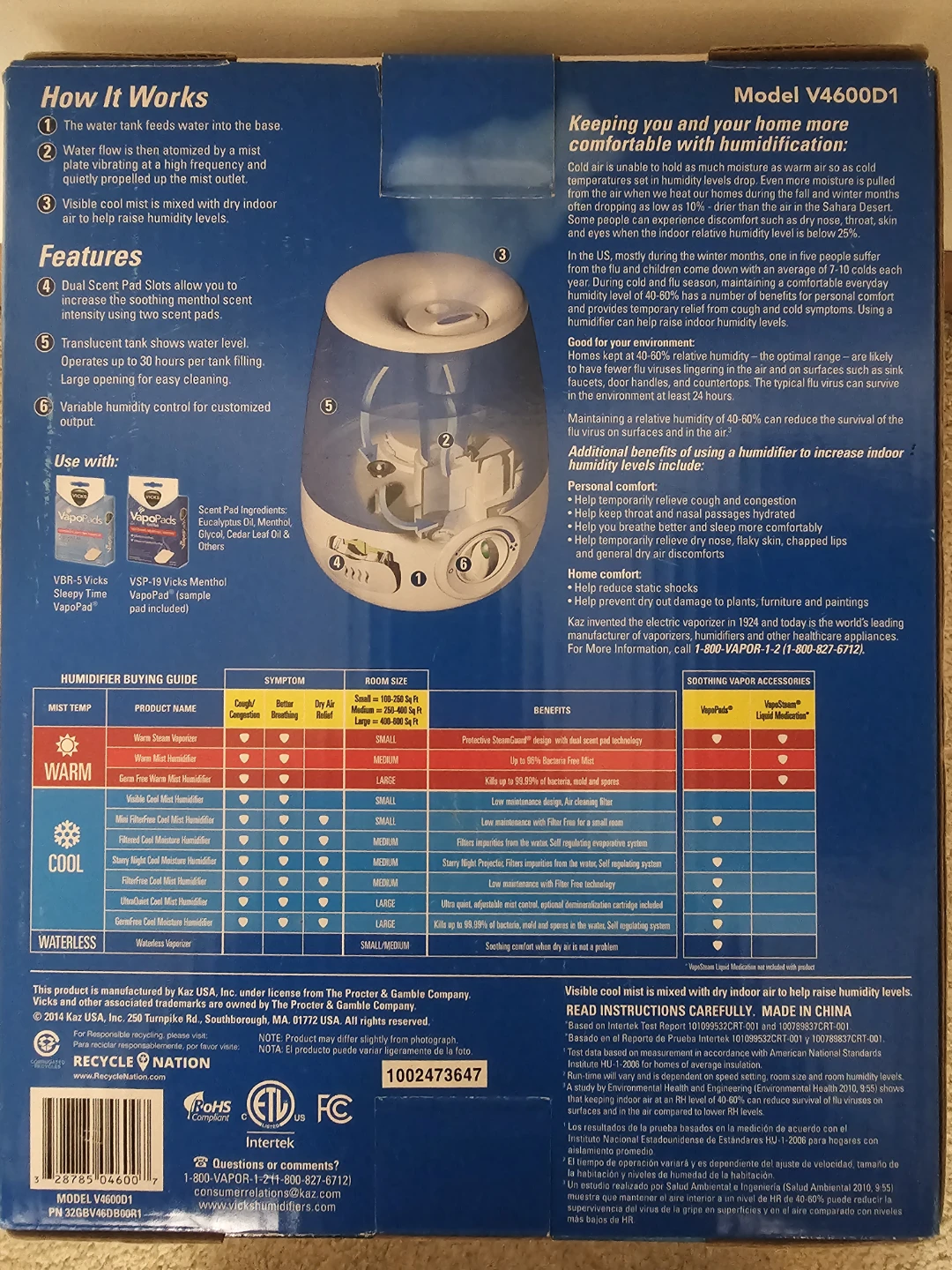 VICKS Cool Mist Humidifier Filter Free - photo 2