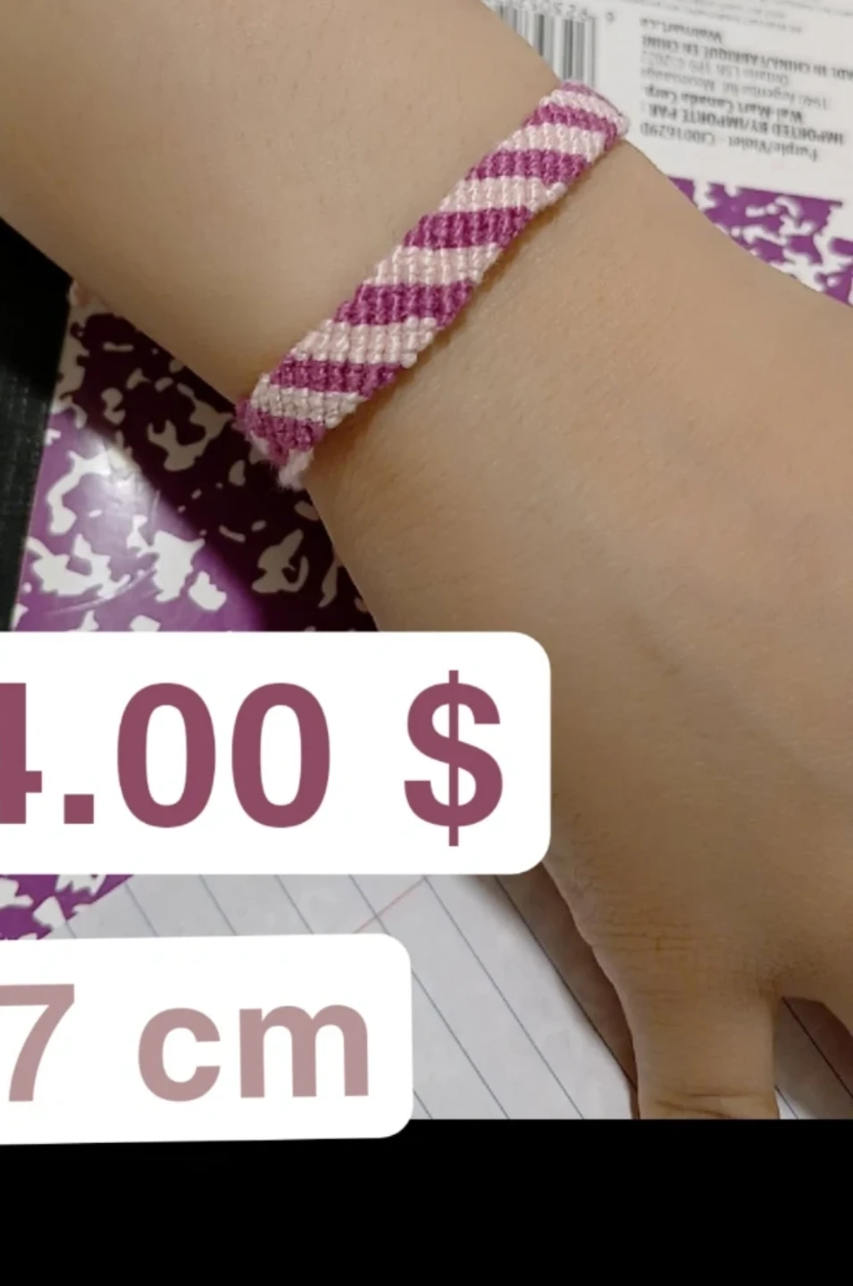 Pink and White Striped Friendship Bracelet