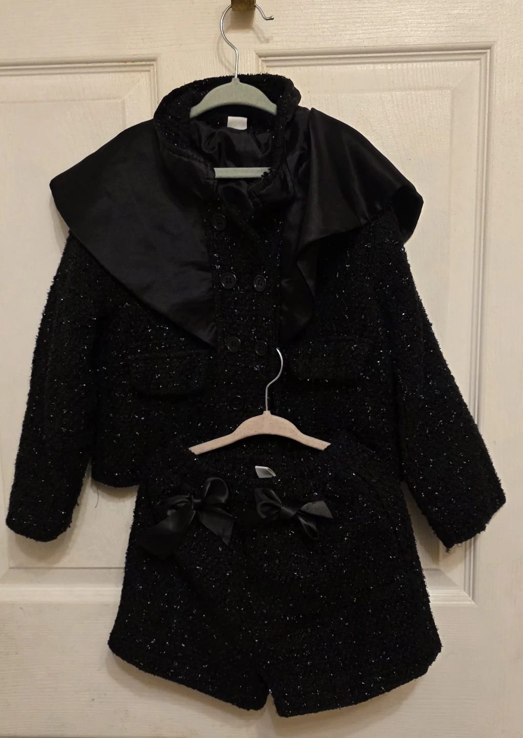 Girls' Black Tweed Jacket and Shorts Set