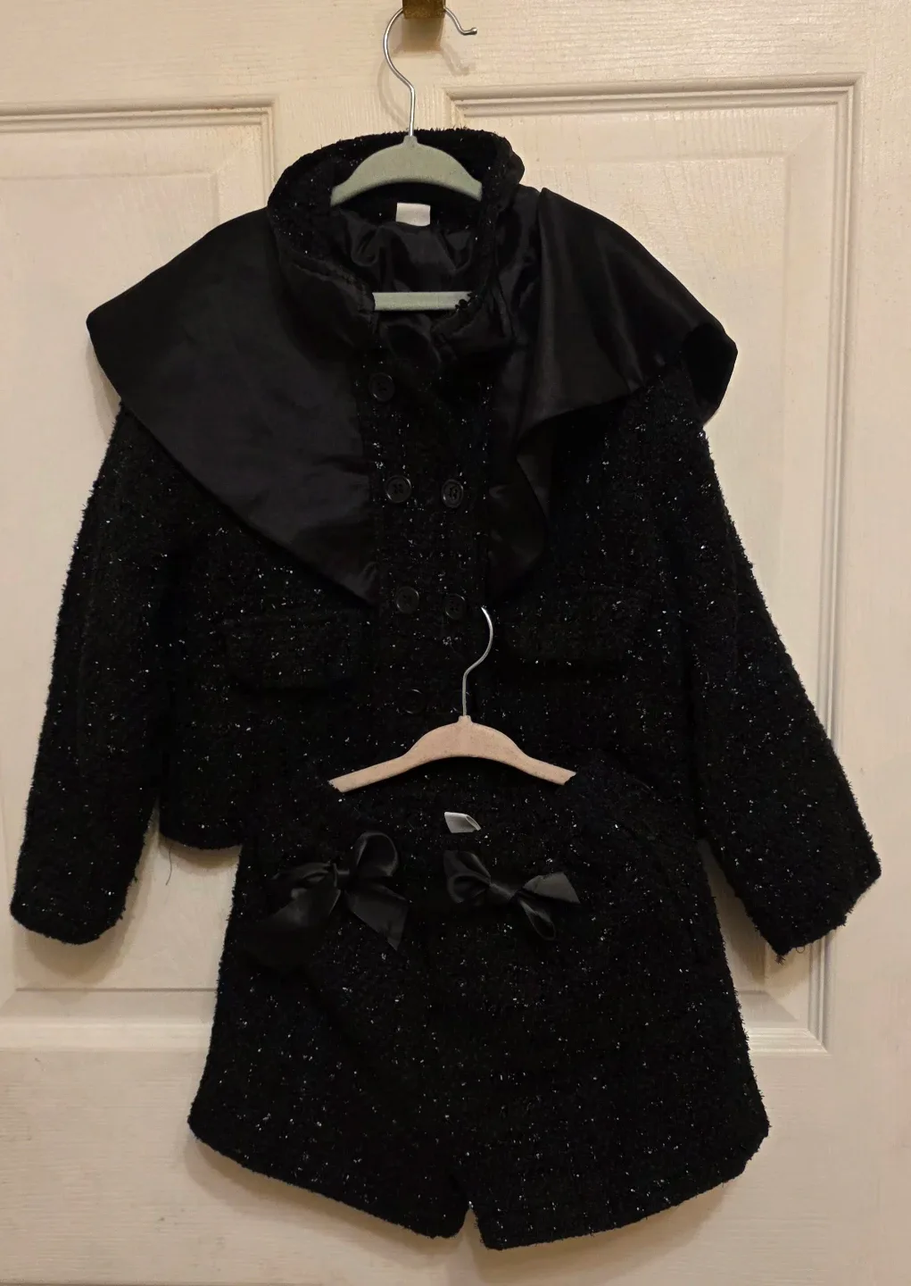 Girls' Black Tweed Jacket and Shorts Set