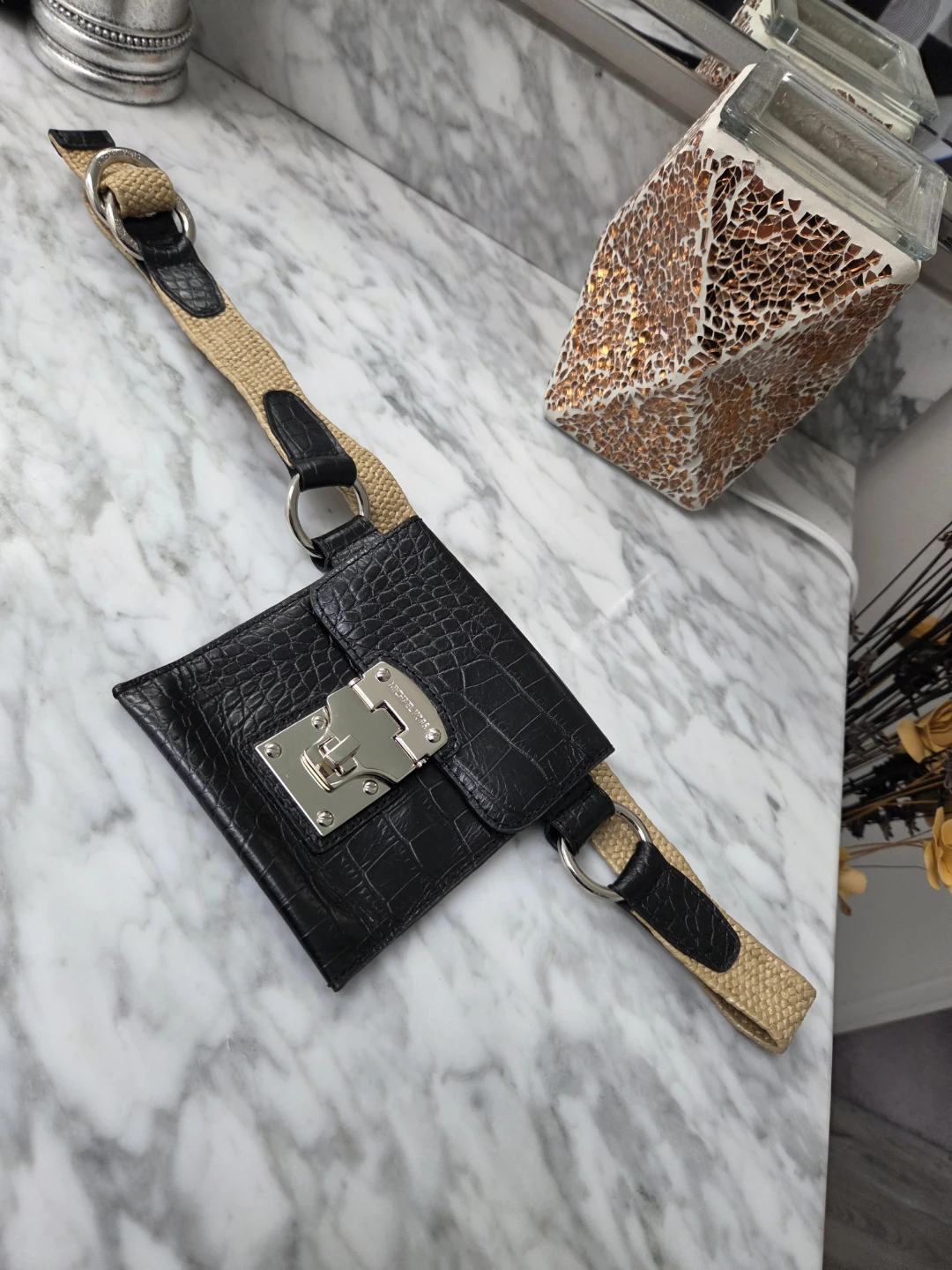 Michael Kors Black Croc Embossed Belt Bag
