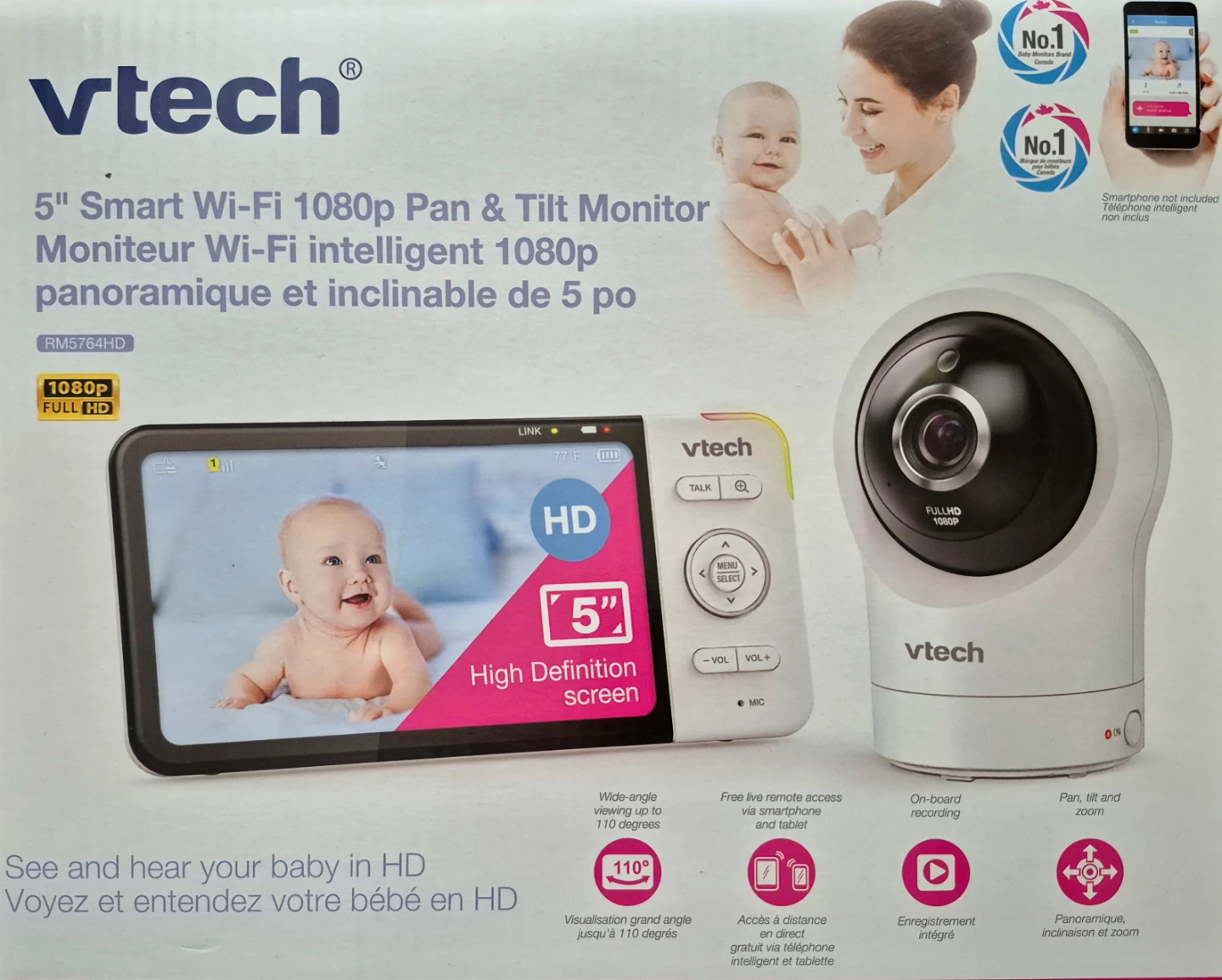 VTech 5" Smart Wi-Fi 1080p Pan & Tilt Monitor
