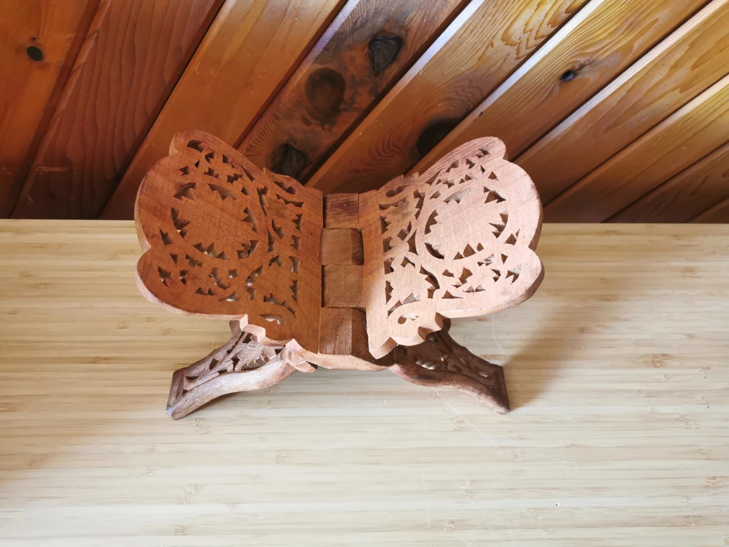 Vintage Hand Carved Wooden Folding Book Stand Ornate Decor - photo 2