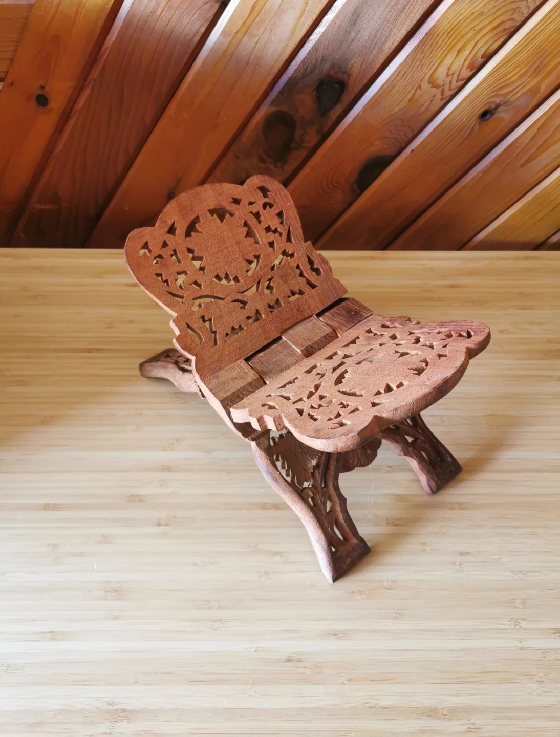Vintage Hand Carved Wooden Folding Book Stand Ornate Decor - photo 5