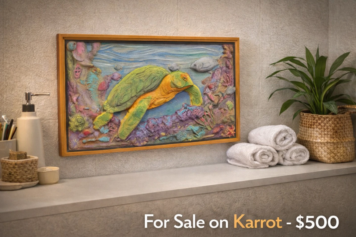 Framed Turtle Underwater Scene Wall Art 14" W x 8.75" H