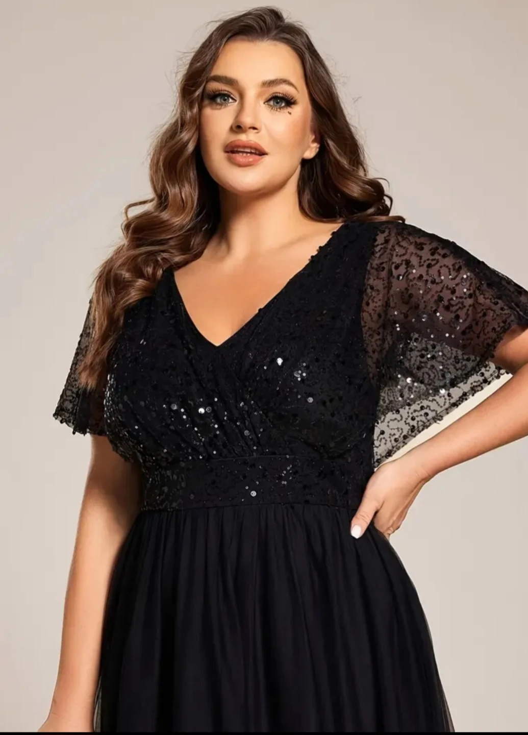 Dress - Plus size Sequin Tulle Gown - Blue